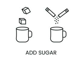 Icon with the addition of sugar to the cup, vector illustration in lines.