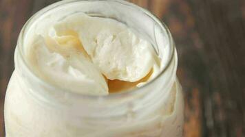 close up of Mayonnaise in container on table video