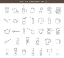 íconos para creando instrucciones para haciendo café, en el líneas. vector