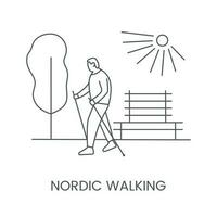 Nordic walking is a linear icon in vector. vector