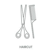 Hairdressing tools scissors and comb, linear icon in vector. vector