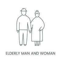 An elderly man and a woman hold hands, a linear icon in a vector. vector