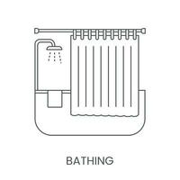 Bathroom with shower and curtain vector linear icon