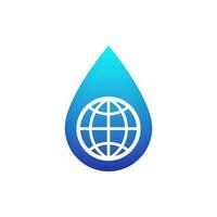 water drop icon with a globe on white vector