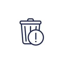 trash bin warning line icon on white vector