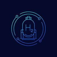 hydrogen gas tank icon, industrial storage linear design vector