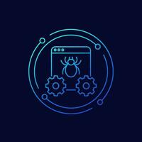 computer bug, debugging icon, linear design vector