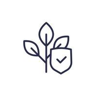 crop protection line icon with a plant and shield vector