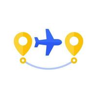 Flight route icon with an airplane, flat vector