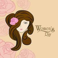 Happy Women's Day celebrations concept with illustration of a beautiful long hairs girl on grey background. vector