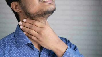 unrecognized man suffering throat pain close up video