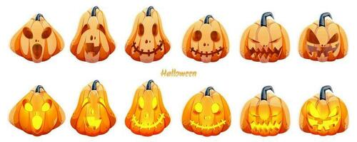 Spooky Jack-O-Lantern Set on White Background for Halloween Celebration. vector