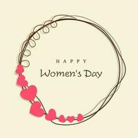 Happy Women's Day celebrations concept with heart shape decorated frame on brown background. vector