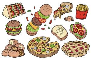 Hand Drawn fast food collection in flat style illustration for business ideas vector