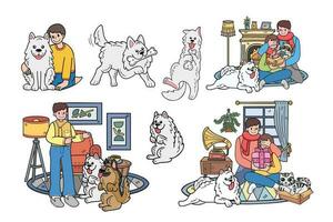 Hand Drawn Samoyed dog and family collection in flat style illustration for business ideas vector