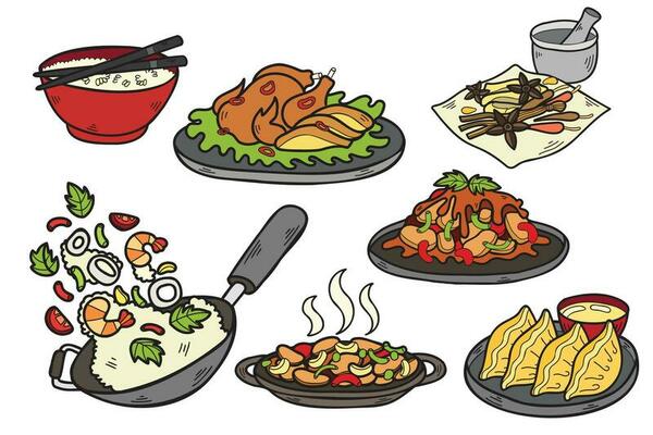 Hand Drawn chinese food collection in flat style illustration for business ideas