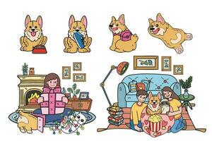 Hand Drawn dog and family collection in flat style illustration for business ideas vector