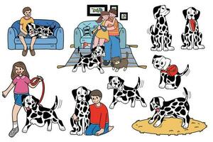 Hand Drawn dalmatian dog and family collection in flat style illustration for business ideas vector