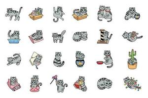 mano dibujado gato en varios poses colección en plano estilo ilustración para negocio ideas vector