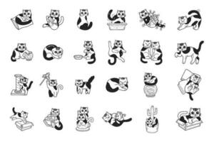 mano dibujado gato en varios poses colección en plano estilo ilustración para negocio ideas vector