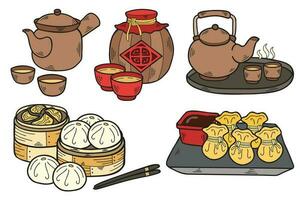 Hand Drawn chinese food collection in flat style illustration for business ideas vector