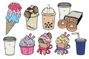 Hand Drawn sweets and desserts collection in flat style illustration for business ideas vector