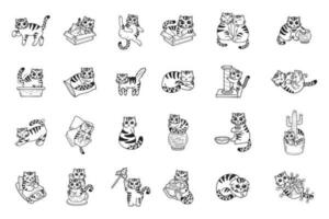 Hand Drawn cat in various poses collection in flat style illustration for business ideas vector