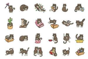 Hand Drawn cat in various poses collection in flat style illustration for business ideas vector