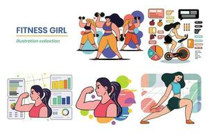 Hand Drawn Fitness girl in the gym in flat style illustration for business ideas vector