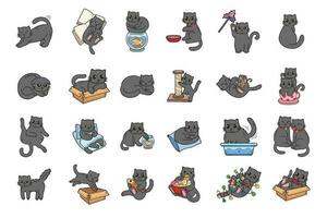 Hand Drawn cat in various poses collection in flat style illustration for business ideas vector