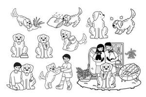 Hand Drawn golden retriever dog and family collection in flat style illustration for business ideas vector