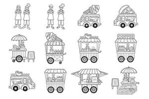 mano dibujado calle comida restaurante colección en plano estilo ilustración para negocio ideas vector