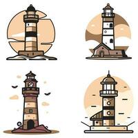 vintage lighthouse logo in flat line art style vector