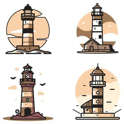 vintage lighthouse logo in flat line art style