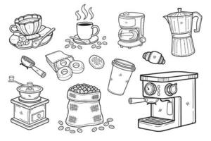 Hand Drawn coffee equipment collection in flat style illustration for business ideas vector