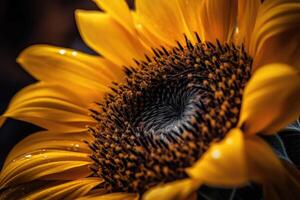 A sunflower in bloom. A striking macro shot. photo