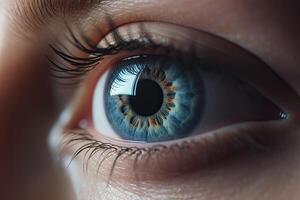 Close blue up of a human eye. A macro of a multi colored eye. photo