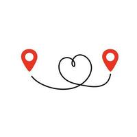 Black route tracking icon. Simple 2 pins path. Searching global mobile GPS navigation. Line distance illustration isolated on white vector