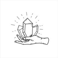 magia cristal gemas en mano. espiritual misterio futuro mago cajero. esotérico astrología y fortuna. místico y mágico bruja ritual vector