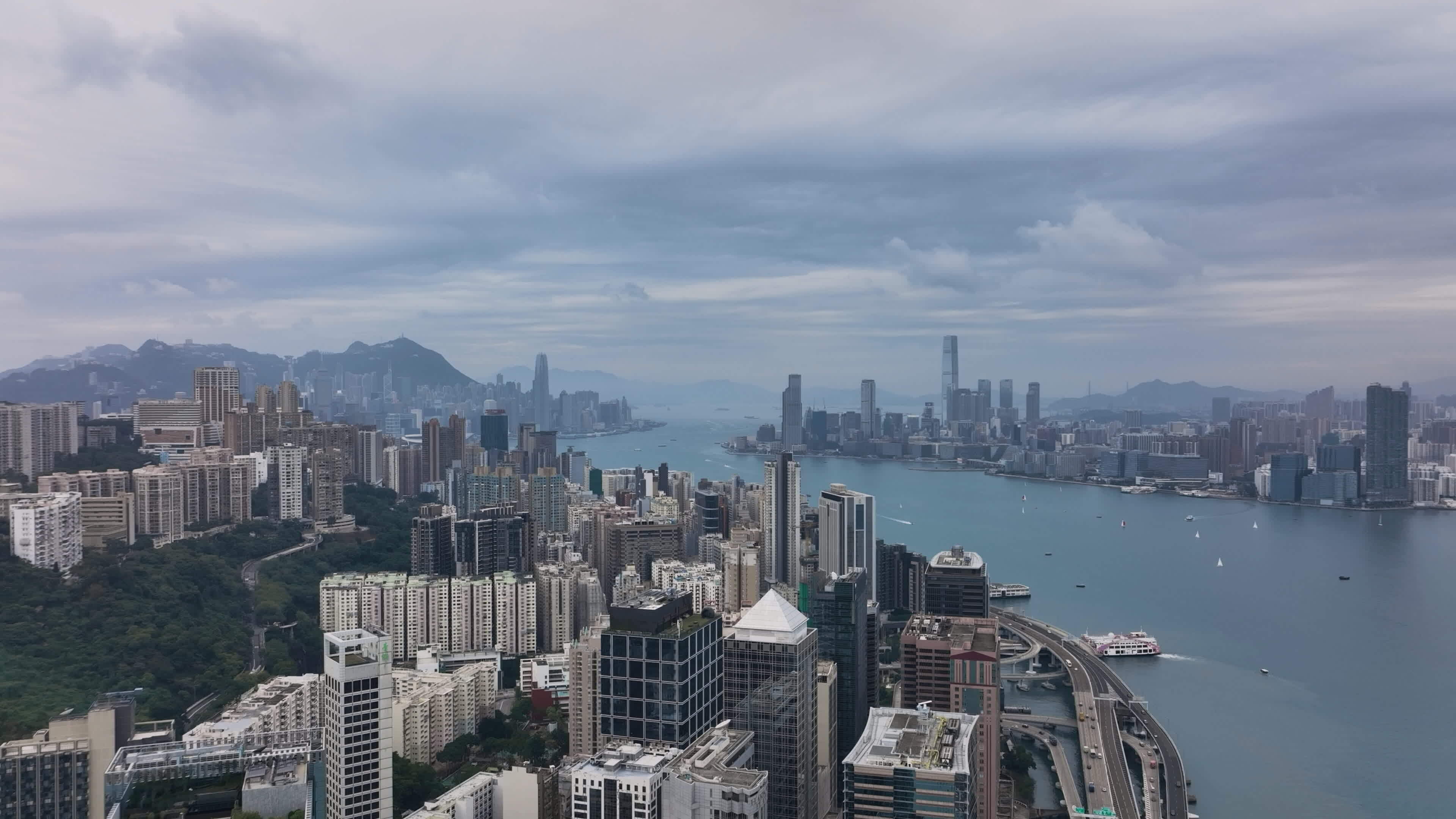 Victoria Harbour, Daytime Panorama of Hong Kong, Aerial View 24695624