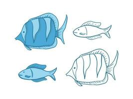 Set of Marine Life and sea animal vector sea horse, fish, turtle