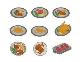 set of food chicken and beef steak vector