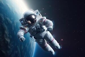 Astronaut do spacewalk in outer space. Spaceman float in space. photo