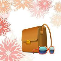 Ladies handbag and sunglasses on blue, Happy Women's Day background. EPS 10. vector