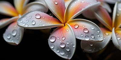 ai generado. ai generativo. plumeria frangipani flor cerca macro disparo. hermosa florecer spa relajarse onda. gráfico Arte foto