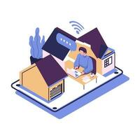 freelance working from home flat style isometric illustration vector design