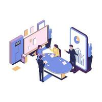 strategic business planing discussion flat style isometric illustration vector design