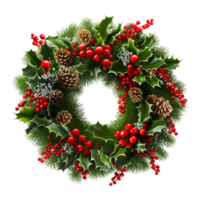 Christmas Wreath With Pine Branches And Berries. png
