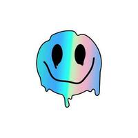 Holographic smile sticker isolated on white background. Holographic gradient rainbow patch - melting head in 90s, 00s, Y2K trendy style. vector