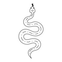 Hand drawn doodle snake isolated on white background. Vintage snake in trendy retro style, magical esoteric elements. vector